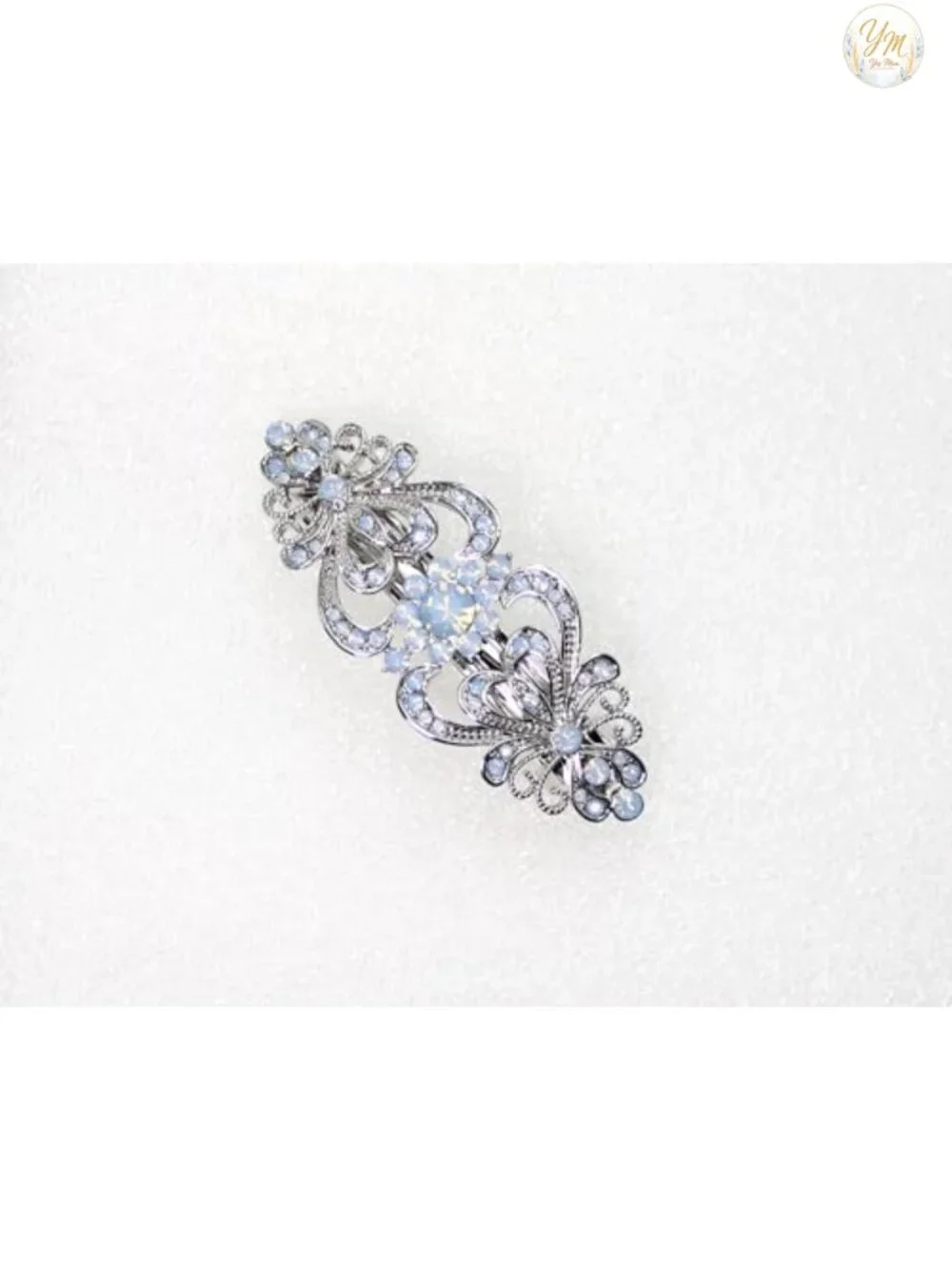 Crystal Floral Hair Barrette Hair Jewelry Clip Platinum Plated